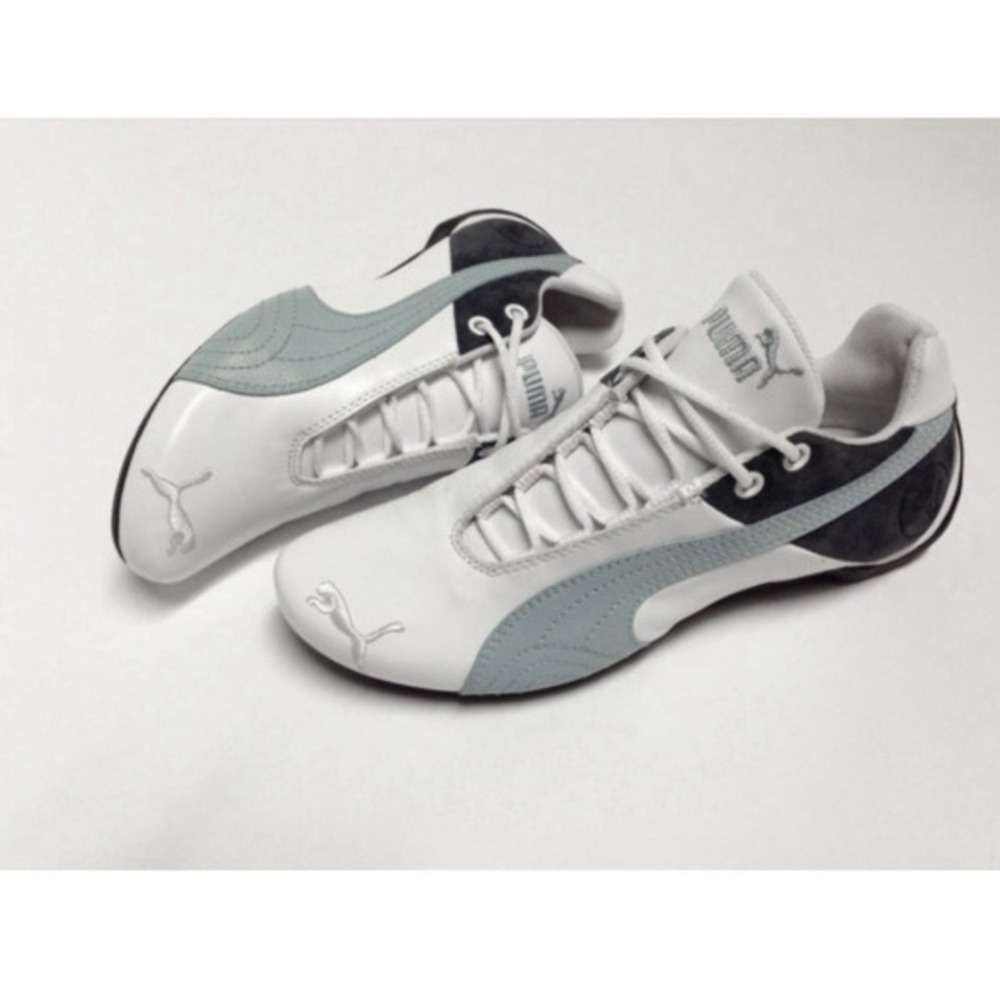 VTG PUMA Y2K Speed Cats Shoes Sneakers Leather White Navy Blu OG‎ Size 37.5 US 7